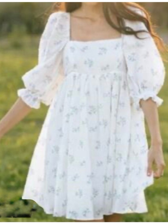 Storia Dresses & Skirts - Storia Floral Babydoll Puff Sleeves Short Dress Size S Feminine Peasant Cottage